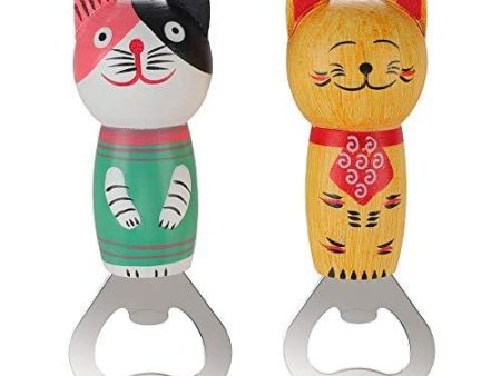 Bottle Opener Stainless Steel Beer Bottle Opener Cute Wooden Cats Opener with Magnet 2pcs Supply