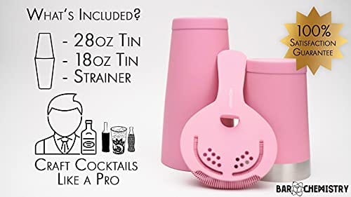 BarChemistry Cocktail Shaker – Professional Cocktail Set with Boston Shaker and Strainer – Stainless Steel Drink Shaker – Weighted Shaker Cups – Rubber Coated Boston Cocktail Shaker – Matte Pink Sale