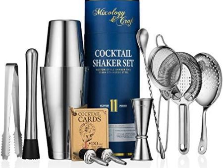 11-piece Cocktail Shaker Set | Mixology Bartender Kit with Weighted Boston Shaker and Bar Tools Set For Home or Professional Bartending | Best Cocktail Set for Awesome Drink Mixing Experience (silver) Fashion