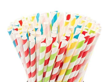 100PCS Biodegradable Paper Straws Bulk, Assorted Rainbow Colors Striped Drinking Straws for Juice, shakes, Cocktail, Coffee,Soda, Milkshakes, Smoothies,Celebration Parties and Arts Crafts Projects Online Hot Sale