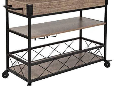 Taylor + Logan Distressed Wood Kitchen Bar Cart with Storage Rack and Shelf, Light Oak Online now