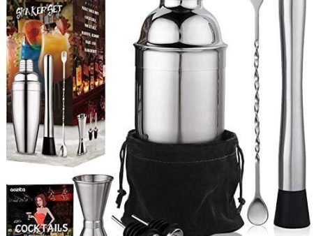 24 oz Cocktail Shaker Bartender Set by Aozita, Stainless Steel Martini Shaker, Mixing Spoon, Muddler, Measuring Jigger, Liquor Pourers with Dust Caps and Manual of Recipes, Professional Bar Tools Online Hot Sale