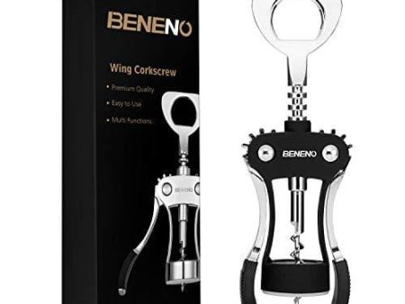 Wine Opener, Zinc Alloy Premium Wing Corkscrew Wine Bottle Opener with Multifunctional Bottles Opener, Upgrade - Black Online