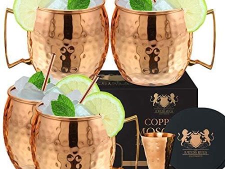 [Gift Set] 100% Pure Copper Moscow mule mugs, Set Of 4 copper cups for drinking Each Mug is HANDCRAFTED- Food Safe Pure Solid Copper Cups gift set (Set of 4) Hot on Sale