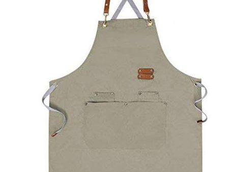 Chef Apron,Cross Back Apron for Men Women with Adjustable Straps and Large Pockets,Canvas,M-XXL (Beige) Cheap