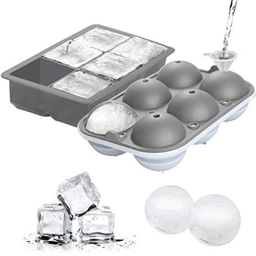 TINANA Ice Cube Tray, 2” Ice Cube Trays & 2” Ice Ball Mold, 2Pack Large Round Sphere Ice Ball Maker, Silicone Square Ice Cube Trays for Chilled Whiskey, Cocktails, Bourbon&Brandy(Gray) Online Hot Sale