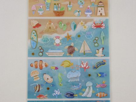 Cute Kawaii Kamio 4 Scenes Series Sticker Sheet -  Beach Vacation Sea Summer Fruit Fish Underwater Animal - for Journal Planner Craft Agenda Organizer Scrapbook Cheap