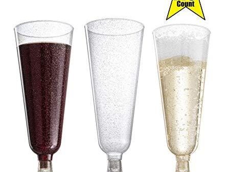 140 pc Plastic Classicware Glass Like Champagne Wedding Parties Toasting Flutes Party Cocktail Cups (Gold Glitter) Supply