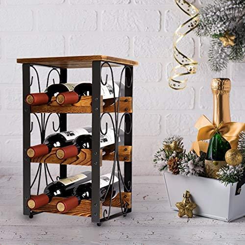 X-cosrack Rustic 6 Bottles Tabletop Wine Rack Freestanding 3 Tier Wine Organizer Holder Stand Countertop Liquor Storage Shelf Solid Wood & Iron 10.6  L x 8.6  W x 17.8  H Supply