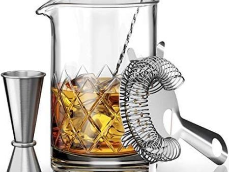 MOFADO Crystal Cocktail Mixing Glass Set - 4 Piece - 18oz 550ml Thick Bottom Crystal Mixing Glass, Spoon, Jigger, Strainer - Perfect for Amateurs & Pros - Makes a Great Gift Online now