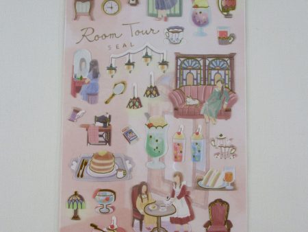 Cute Kawaii Kamio My Room Tour Series Sticker Sheet - Retro Modern Vintage Cozy Breakfast Pet Music Tea Time Powder Room - for Journal Planner Craft Agenda Organizer Scrapbook Online now