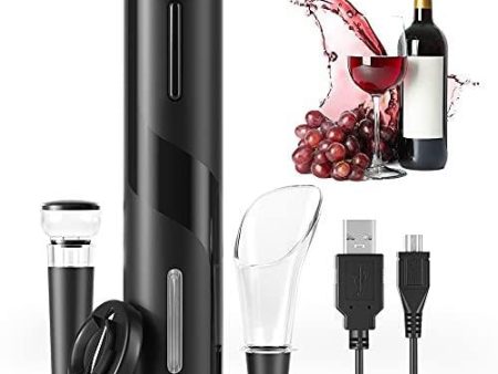 BALORIZ 4-in-1 Electric Wine Bottle Opener Kit Rechargeable Automatic Corkscrew Set with Foil Cutter, Vacuum Stopper, Pourer for Kitchen, Home, Bar, Restaurant, Wine Lovers, Christmas Gift for Him Online