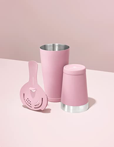 BarChemistry Cocktail Shaker – Professional Cocktail Set with Boston Shaker and Strainer – Stainless Steel Drink Shaker – Weighted Shaker Cups – Rubber Coated Boston Cocktail Shaker – Matte Pink Sale