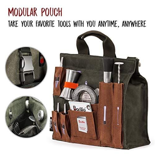 Bartender Wall Organizer With Bar tool Set | Professional Bartender Kit With Waxed Canvas Organiser Including Portable Bar Bag for Cocktail Kit | Perfect for Home Bartending Supply