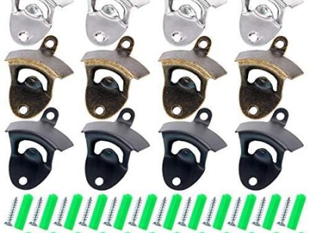 Glarks 12Pcs Silver Bronze  Black Wall Mounted Bottle Opener Set for Beer Cap Coke Bottle Wine Soda Open and Kitchen Cafe Bars with Mounting Screws (Silver Bronze Black) Discount