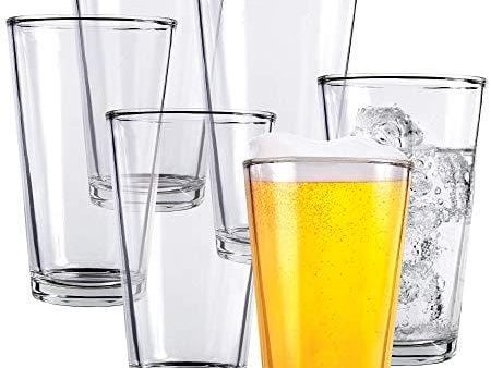 Clear Glass Beer Cups – 6 Pack – All Purpose Drinking Tumblers, 16 oz – Elegant Design for Home and Kitchen – Great for Restaurants, Bars, Parties – by Kitchen Lux Hot on Sale