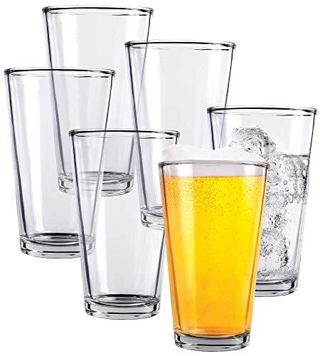 Clear Glass Beer Cups – 6 Pack – All Purpose Drinking Tumblers, 16 oz – Elegant Design for Home and Kitchen – Great for Restaurants, Bars, Parties – by Kitchen Lux Hot on Sale