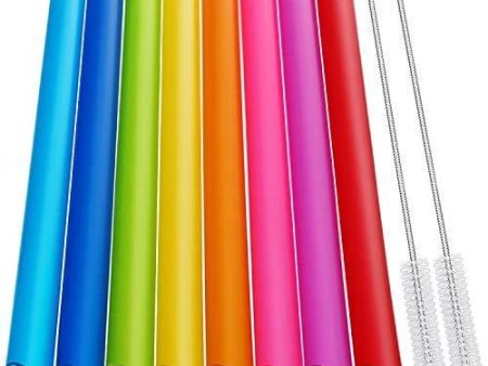 [Angled Tips] 8 Pcs Reusable Boba Straws & Smoothie Straws - Multi Colors Jumbo Wide Reusable Straws, BPA FREE Food-Grade Plastic Straws for Bubble Tea(Tapioca, Boba Pearls), Milkshakes with 2 Brushes Discount