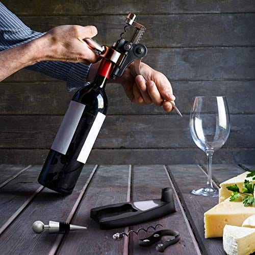 Wine Bottle Opener Corkscrew Set – Luxiluxy [2021 upgraded, does NOT break!] Including Foil Cutter, Bottle Stopper, Opener Stand and Extra Spiral - corkscrews wine opener set- wine opener kit Online