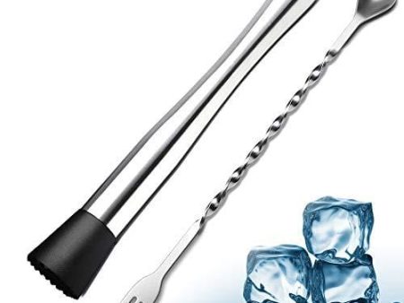 10 Inch Stainless Steel Cocktail Muddler and Mixing Spoon, 2 Pieces Home Bar Tool Bartender Set for Cocktails Mojitos Ice Fruit Drinks Hot on Sale