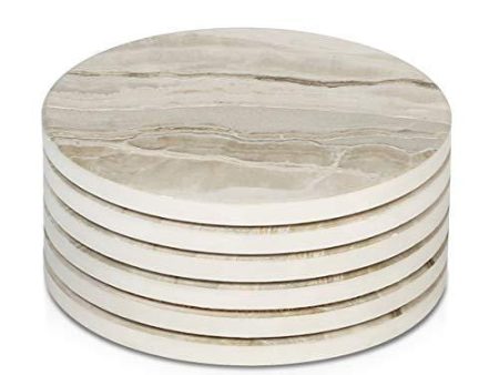 LIFVER Drink Coasters 6 Pieces Ceramic, Absorbent Coasters for Drinks ,Stone Style Coaster Set with Cork Base for Wooden Table ,Housewarming Gift for Friend Discount