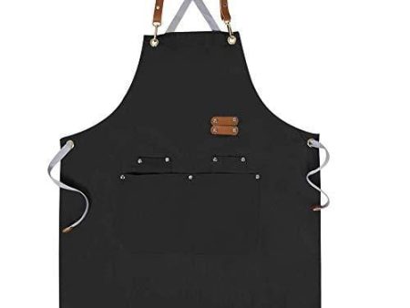 Chef Apron,Cross Back Apron for Men Women with Adjustable Straps and Large Pockets,Canvas,M-XXL (Black) For Sale