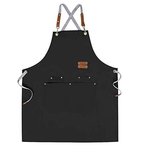 Chef Apron,Cross Back Apron for Men Women with Adjustable Straps and Large Pockets,Canvas,M-XXL (Black) For Sale