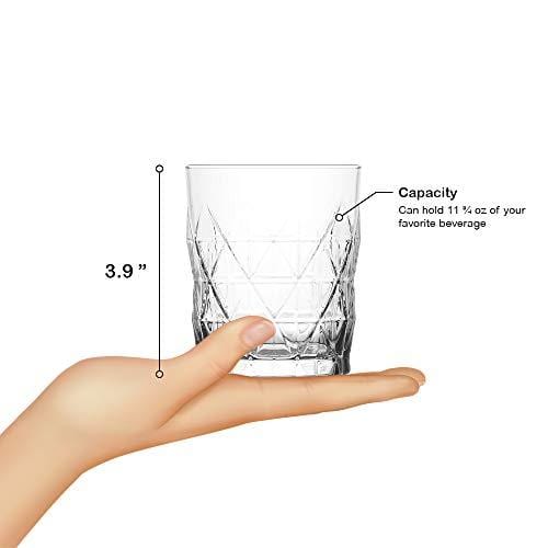 Premium Bourbon Glasses, Neat Whiskey Glass Set with Diamond Cut Design, Old Fashioned Scotch Glasses, Rocks Glasses Set of 6 for Bourbon and Cocktails, 11 ¾ oz For Sale