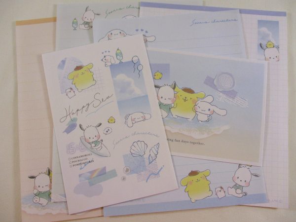 Cute Kawaii Sanrio Characters Cinnamoroll Pochacco Purin Happy Sea Beach Letter Sets - Writing Paper Envelope Stationery Penpal Collectible Gift Discount