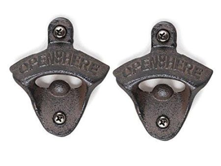 ZRAMO 2 Pack of Black Wall-Mounted Bartender s Bottle Opener in Cast Iron, Set of 2 with Mounting Screws Included (2pc retro) For Discount