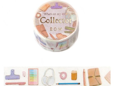 Cute Kawaii BGM Washi   Masking Deco Tape - What s on My Desk - Stationery Collector Student College Business Headphone Pen Notebook Gold Trim - for Scrapbooking Journal Planner Craft Sale