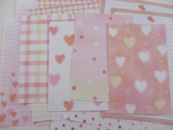 Kamio Pink Heart Dots Letter Sets - C Patterns - Stationery Writing Paper Envelope Supply