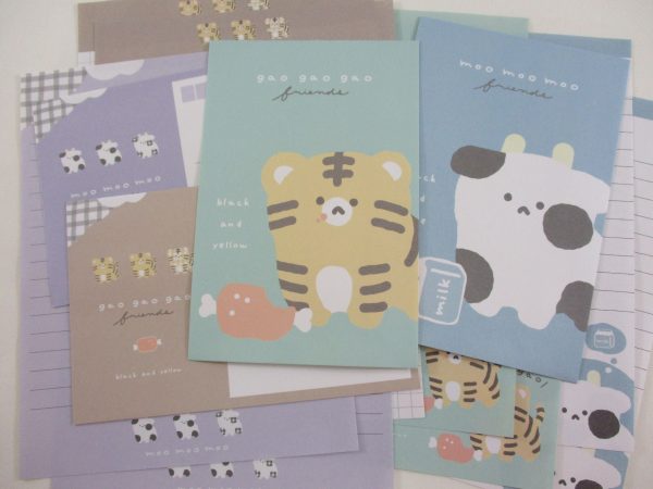 Cute Kawaii Q-Lia Tiger Cow Friends Letter Sets - Stationery Writing Paper Envelope Penpal Online