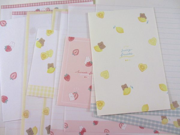 Cute Kawaii Q-lia Bear Fresh Strawberry Lemon Fruit Food Letter Sets Stationery - writing paper envelope penpal Fashion