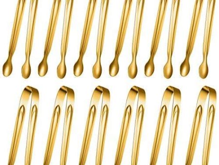 12 Pieces Sugar Tongs Ice Tongs Stainless Steel Mini Serving Tongs Appetizers Tongs Small Kitchen Tongs for Tea Party Coffee Bar Kitchen (Gold, 6 Inch) Discount