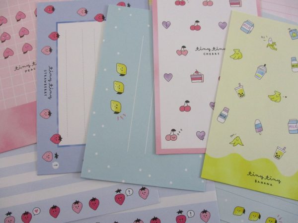 Cute Kawaii Mind Wave Tiny Tiny Fruits Strawberry Cherry Lemon Peach Letter Sets - Stationery Writing Paper Envelope Penpal For Discount