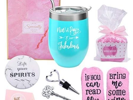 Yorktend Not a Day Over Fabulous Wine Tumbler - Fun Birthday Gifts for Women - Funny Birthday Wine Gifts Ideas for Her, Friend BFF, Mom, Grandma, Wife, Daughter, Sister, Aunt, Coworker Online Sale