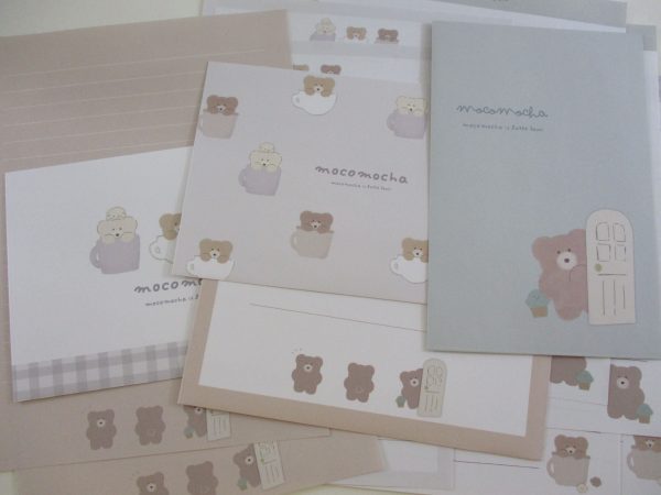 Cute Kawaii Q-Lia Moco Mocha Bear Letter Sets - B - Stationery Writing Paper Envelope Penpal on Sale